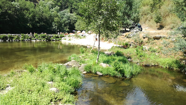 Zona verdejante em redor da Praia Fluvial da Rola