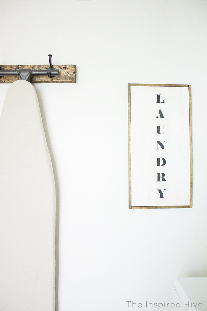 DIY Wood Trimmed Canvas Art- How to make a faux vintage sign for rustic laundry room decor
