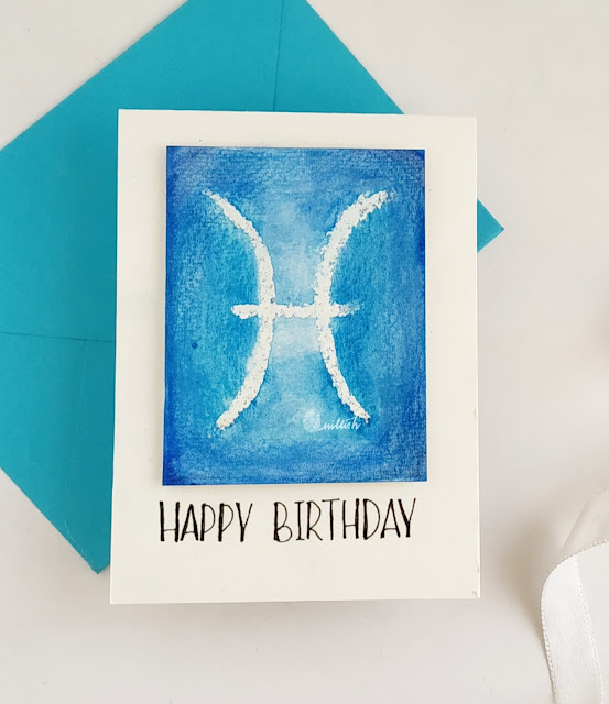 CAS card, Pisces Birthday card, Video Tutorial, quillish, Birthday card, Uniko Ltd, water colouring, Ink blending, ishani s ards, zodiac birthday cards, quick birthday card, simple birthday card, sunsign birthday cards, CASology zodiac