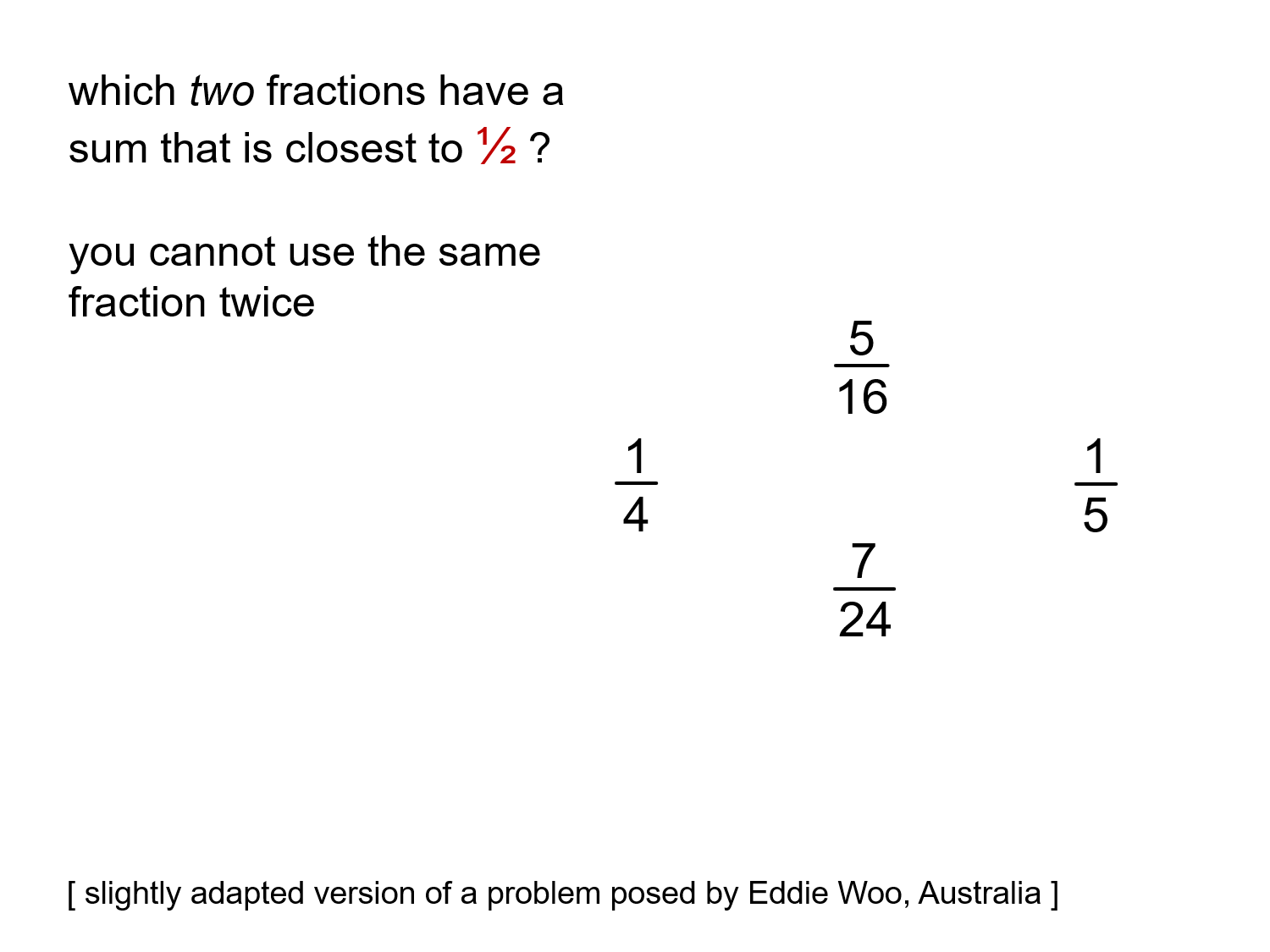 MEDIAN Don Steward mathematics teaching fraction sum close to a half