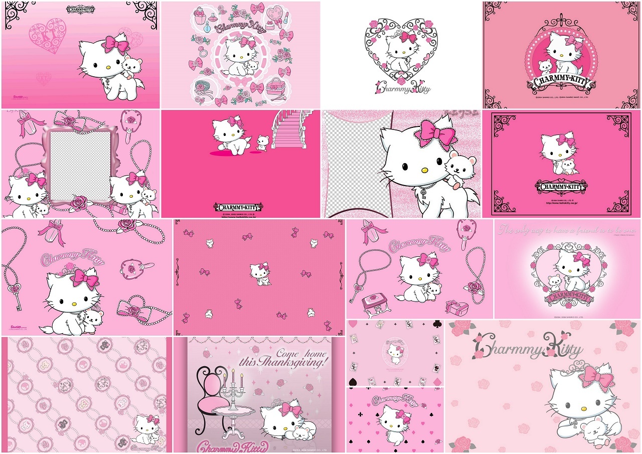 Charmmy Kitty Free Printable Invitations, Backgrounds