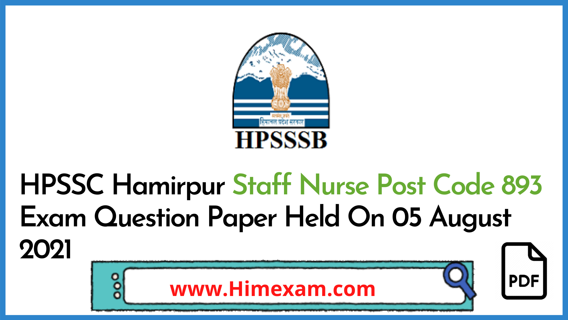 HPSSC Hamirpur Staff Nurse Post Code 893 Exam Question Paper Held On 05 August 2021