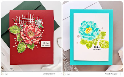 Altenew BAF Wild rose layering stamp, Build a flower stamp set - Wild rose, Rose cards, Wild rose stamp, layering stamps, altenew Burlap die, Clean and simple rose card, Turquoise rose card, Quillish, Guest designer Ishani, Altenew layering stamps