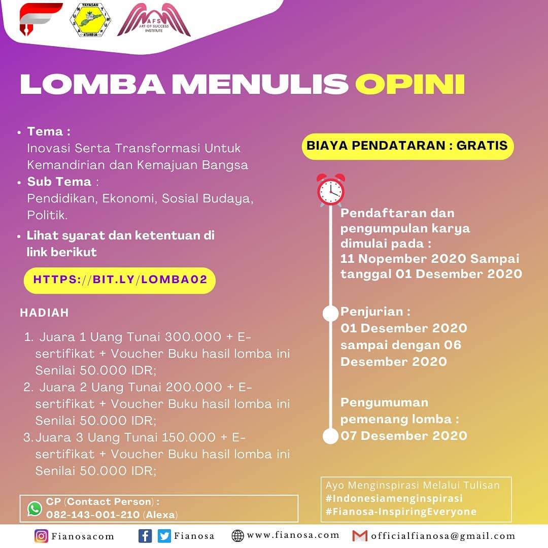 Lomba Menulis Opini Fianosa Publishing Info Lomba Menulis