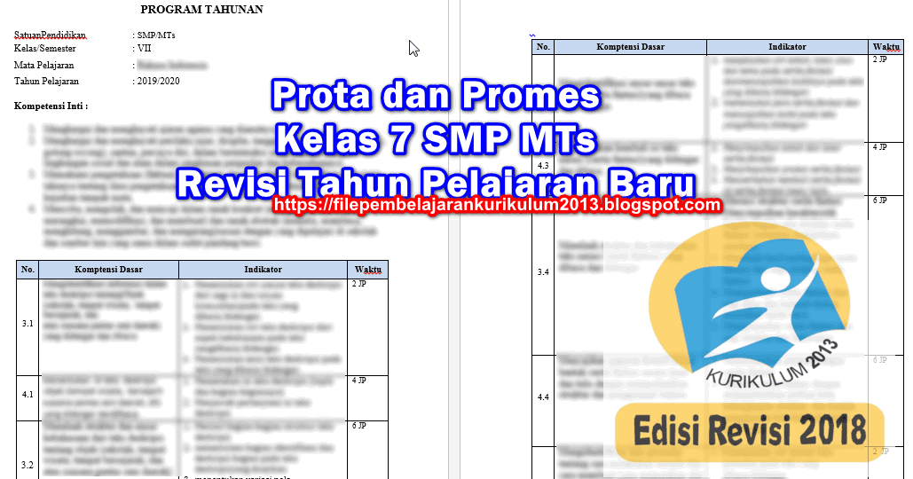 Prota Promes Kelas 7 Bahasa Indonesia Semester 1 dan 2
