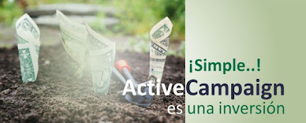 Cuatro billetes sembrados en un suelo de tierra, y un texto: "¡Simple! ActiveCampaign es una inversión"