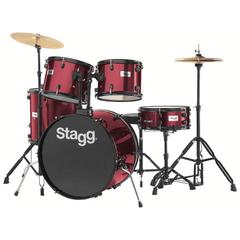 Stagg TIM122B BK Drum Set (Black) with Cymbals, Drum Throne & Sticks