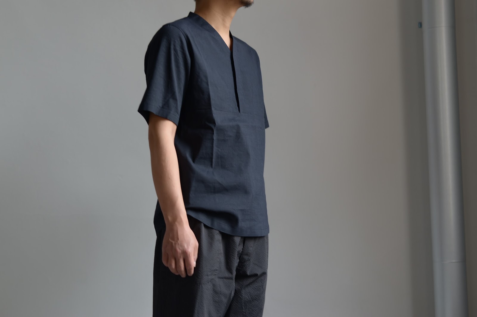 honor gathering コットンデニムノーカラーシャツ Sサイズ