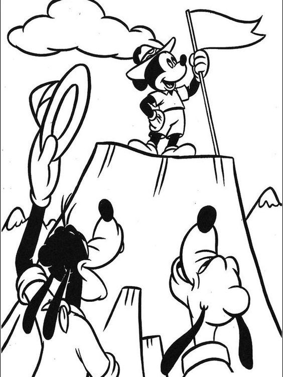 Tranh tô màu chuột Micky leo lên đỉnh núi
