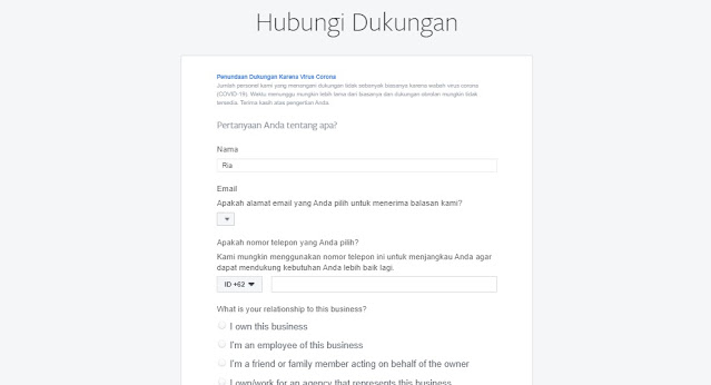 form isian dukungan facebook dikirim ke email