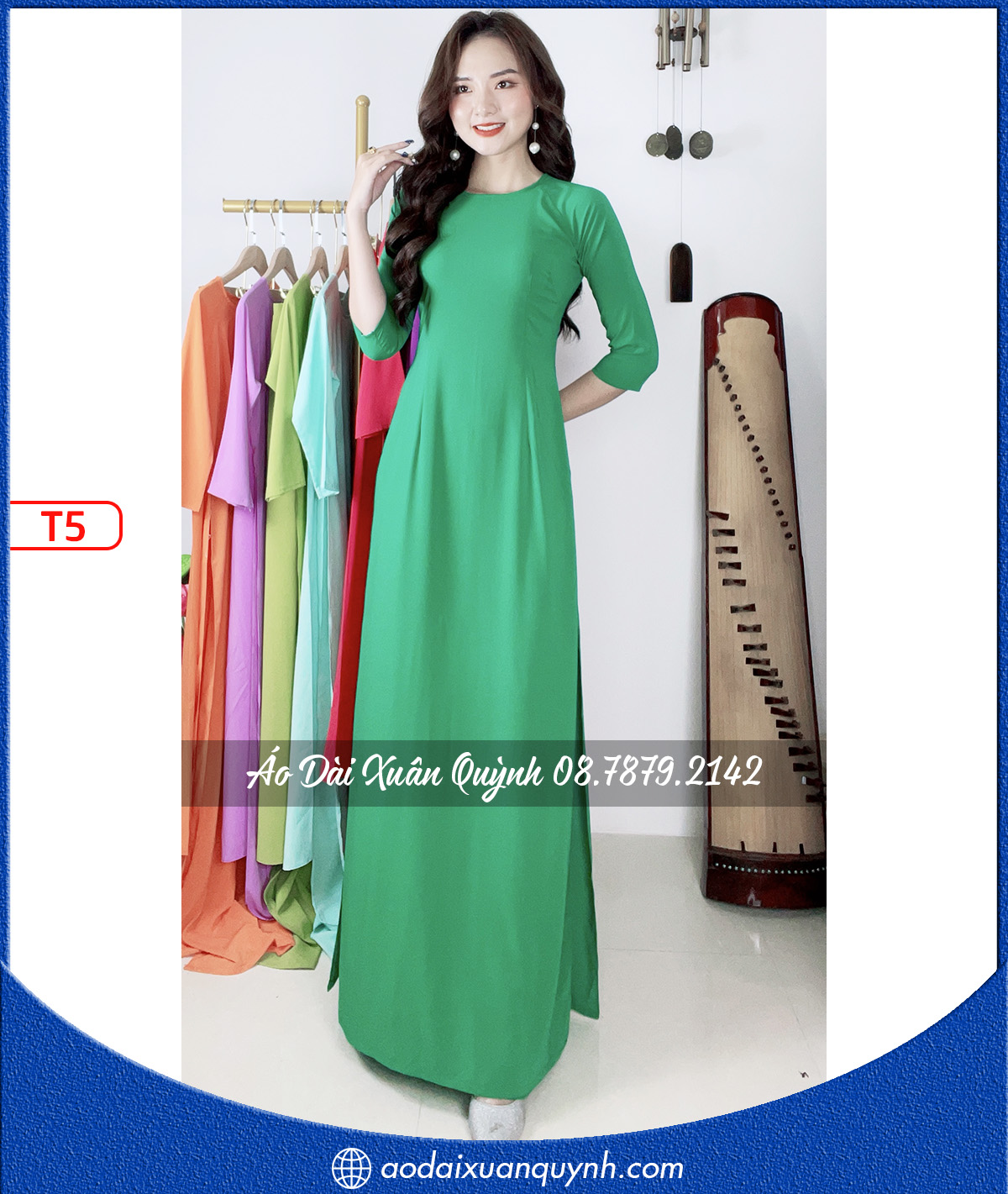 Áo dài trơn màu Xanh Lá T5 - Áo Dài Xuân Quỳnh