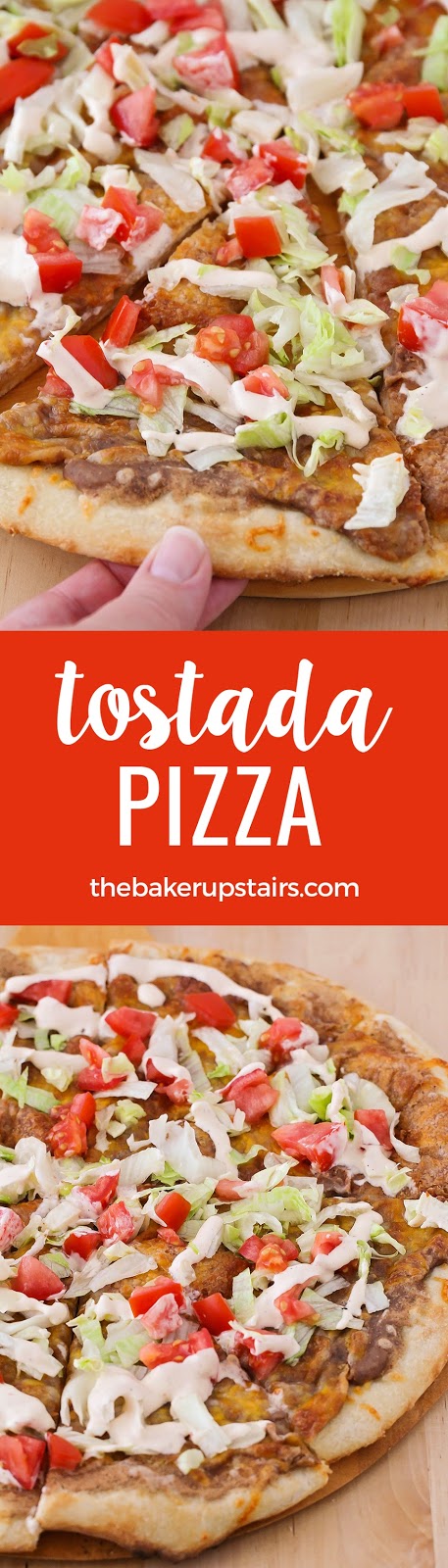 This cheesy tostada pizza is a delicious meatless meal that's super easy to make!