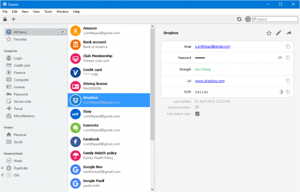 Enpass password manager per Windows 10