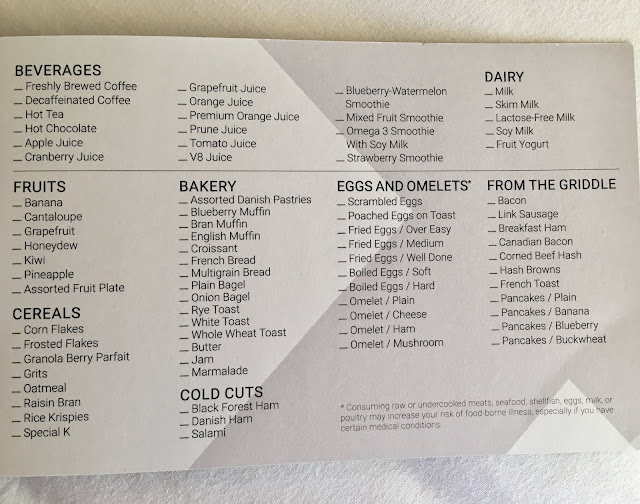 Celebrity Cruises concierge class menu