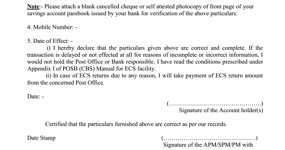 Post Office Savings to Bank Account through ECS Mandate Form SB