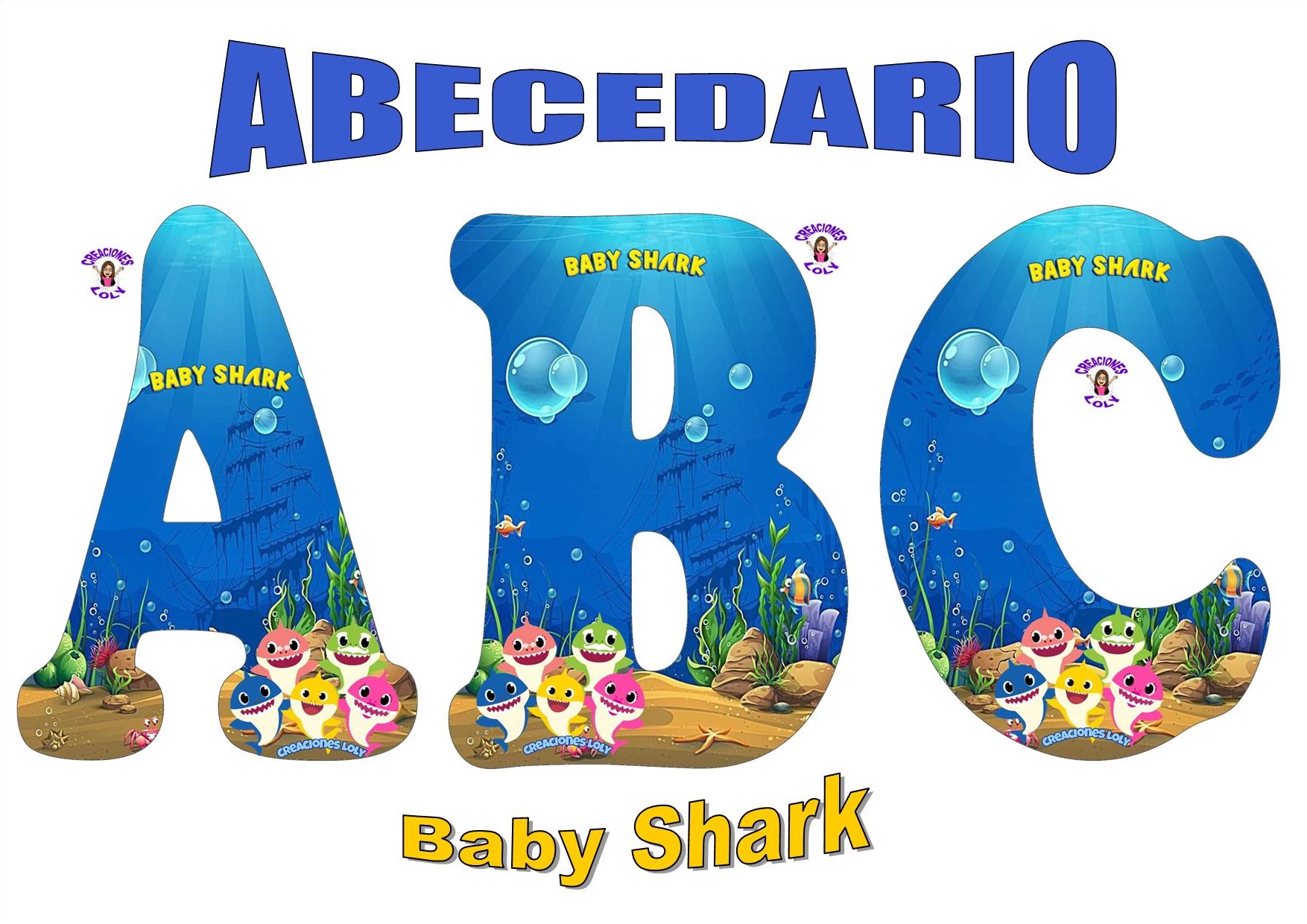 nitrógeno Sabor sistema Creaciones Loly: Abecedario Baby Shark
