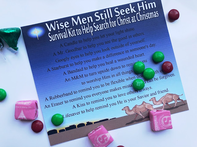 Search for Christ this Christmas with this printable Survival kit for the modern day Wise men.  Each item within the kit reminds you of ways to bring more of Christ in to the Christmas holiday.