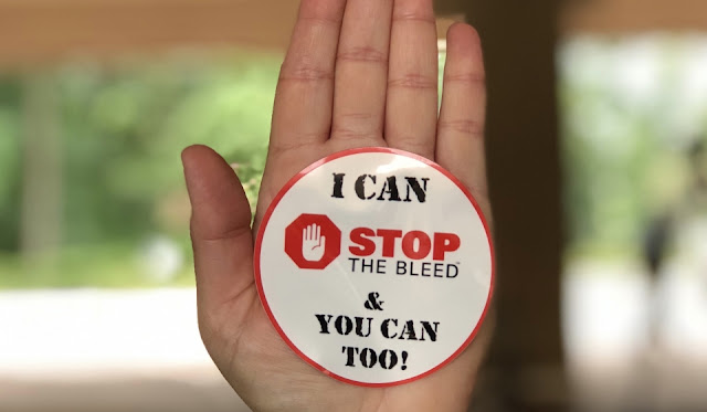 A sticker that reads "I can STOP THE BLEED & you can too!"