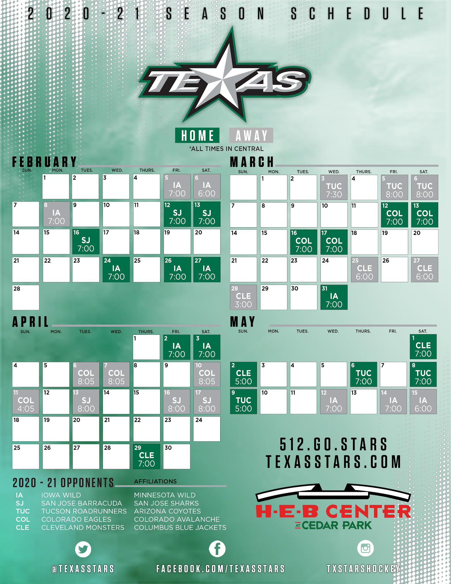 Texas Stars Schedule Features Just Five Teams Across 38 Games