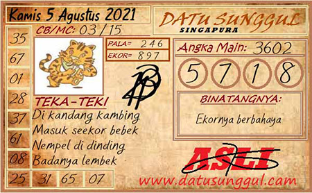 Prediksi Datu Sunggul SGP Kamis 05 Agustus 2021