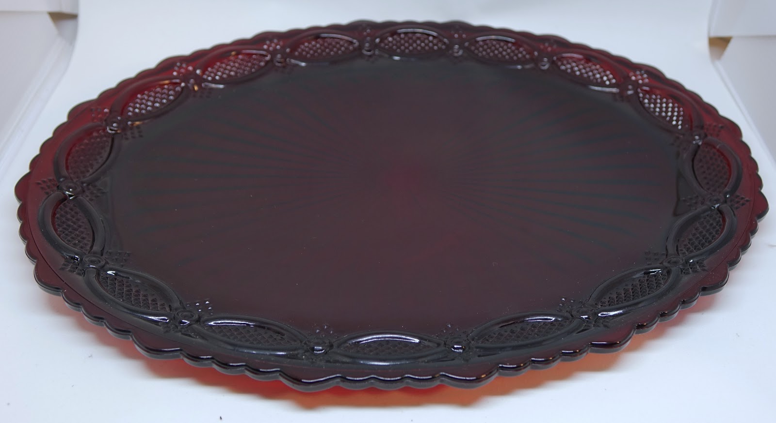 Vintage Avon Cape Cod Ruby Red Glass Platter Oval Serving Tray Elegant
