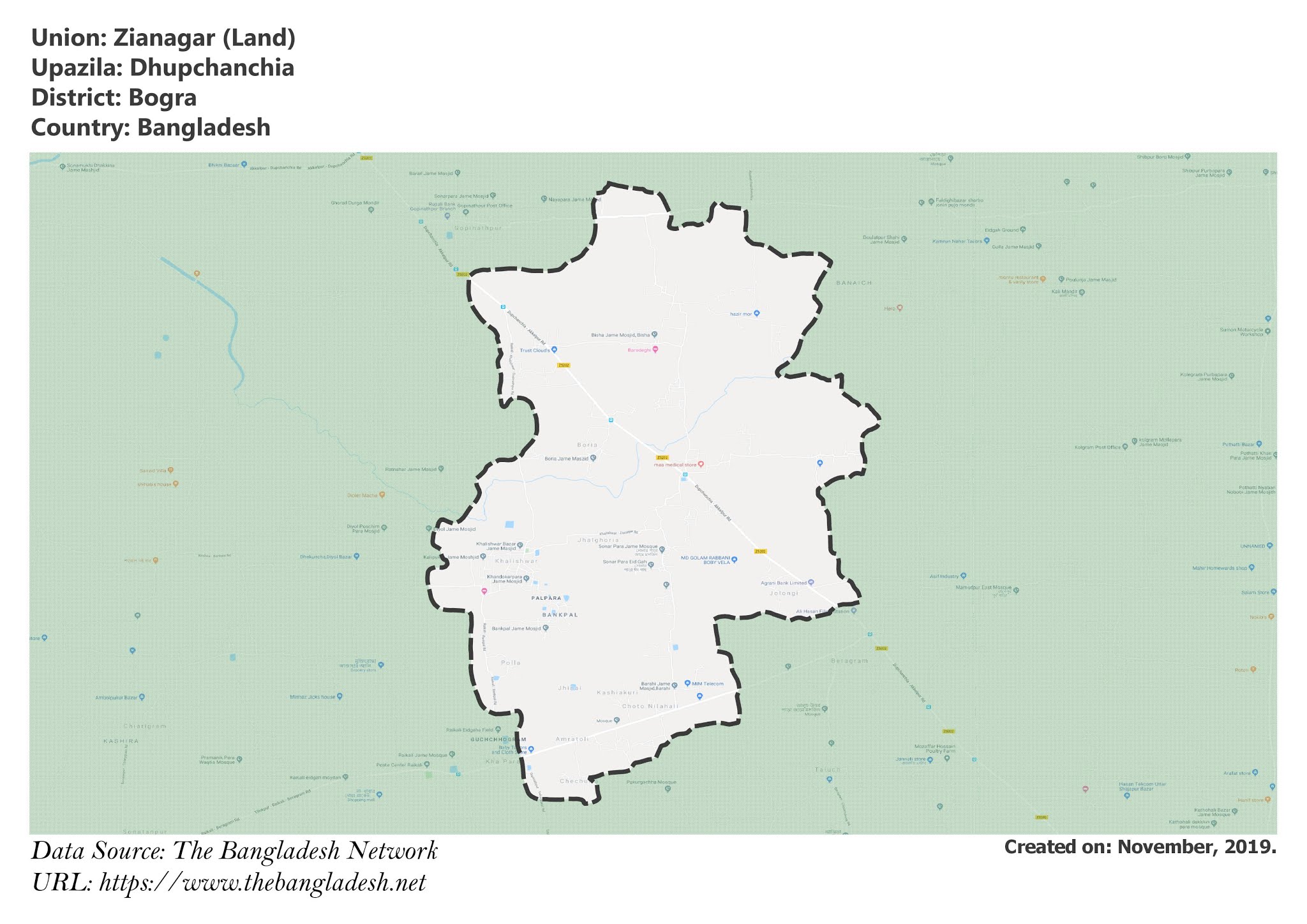 Map of Zianagar of Bogra, Bangladesh.