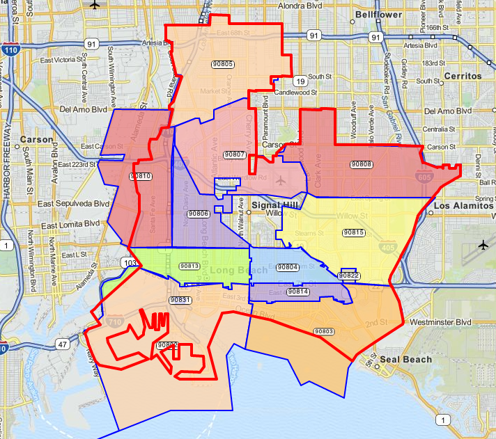 Long Beach Zip Code Map