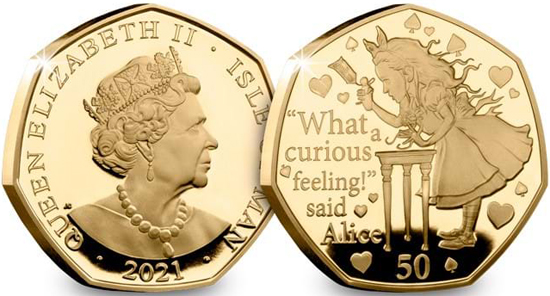 Isle of Man 50 pence 2021 - Alice's Adventures in Wonderland - gold