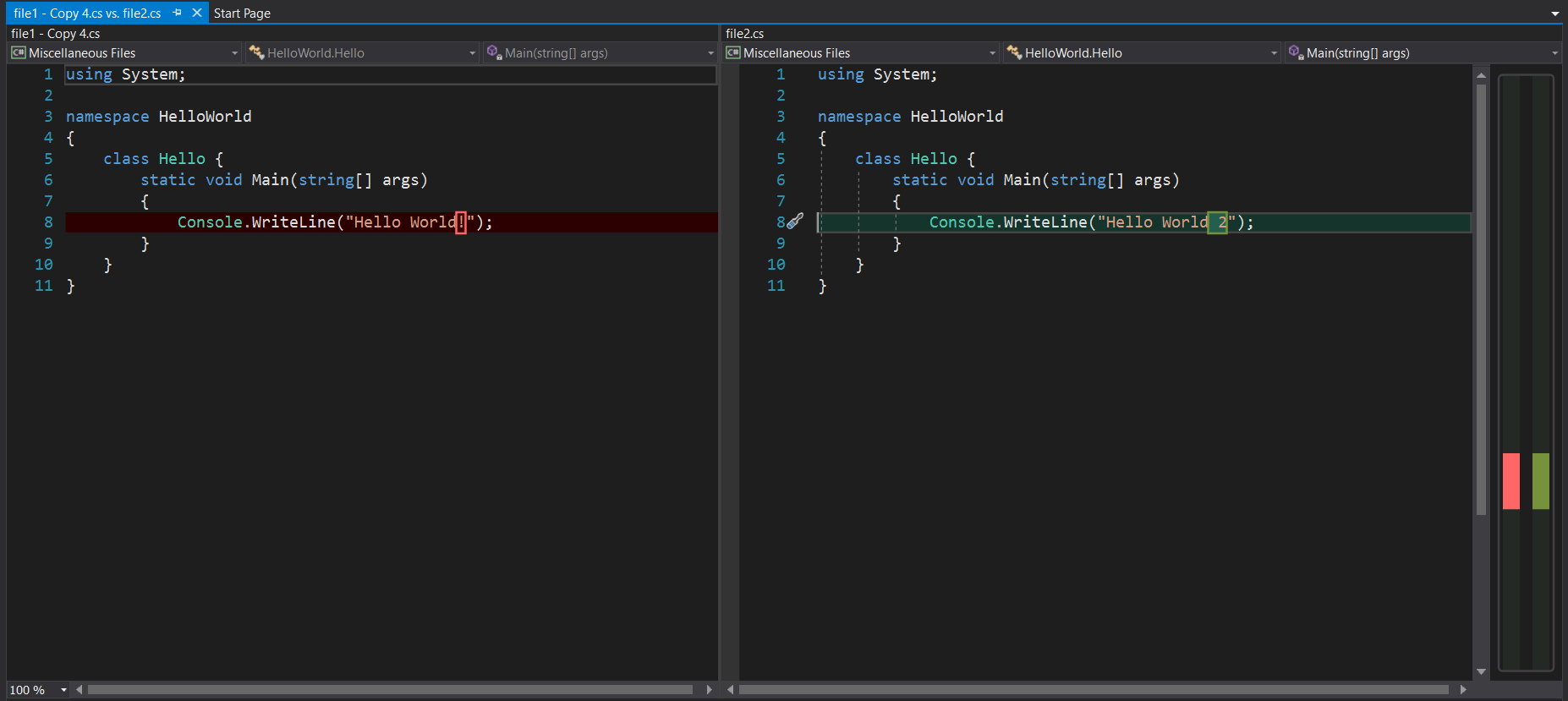 Comparing files in Visual Studio and Visual Studio Code Coding Defined