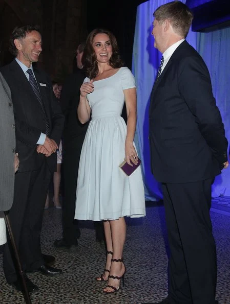 Kate Middleton wore Preen by Thornton Bregazzi Everly stretch-crepe dress, Prada Scalloped suede sandals, Cassandra Goad Temple of Heaven earrings