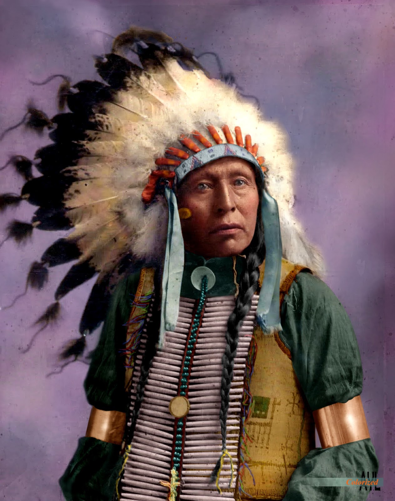 Colors for a Bygone Era: Colorized_American Native Indian Chief Flying