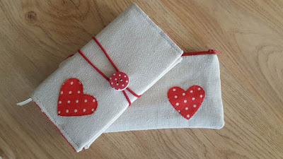 Red hearts notebook cover and pencil case set Red hearts notebook cover and pencil case set