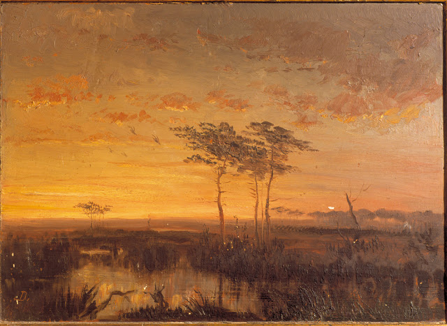 Paysage des landes, peinture à l’huile sur panneau de bois, de Leo Drouyn