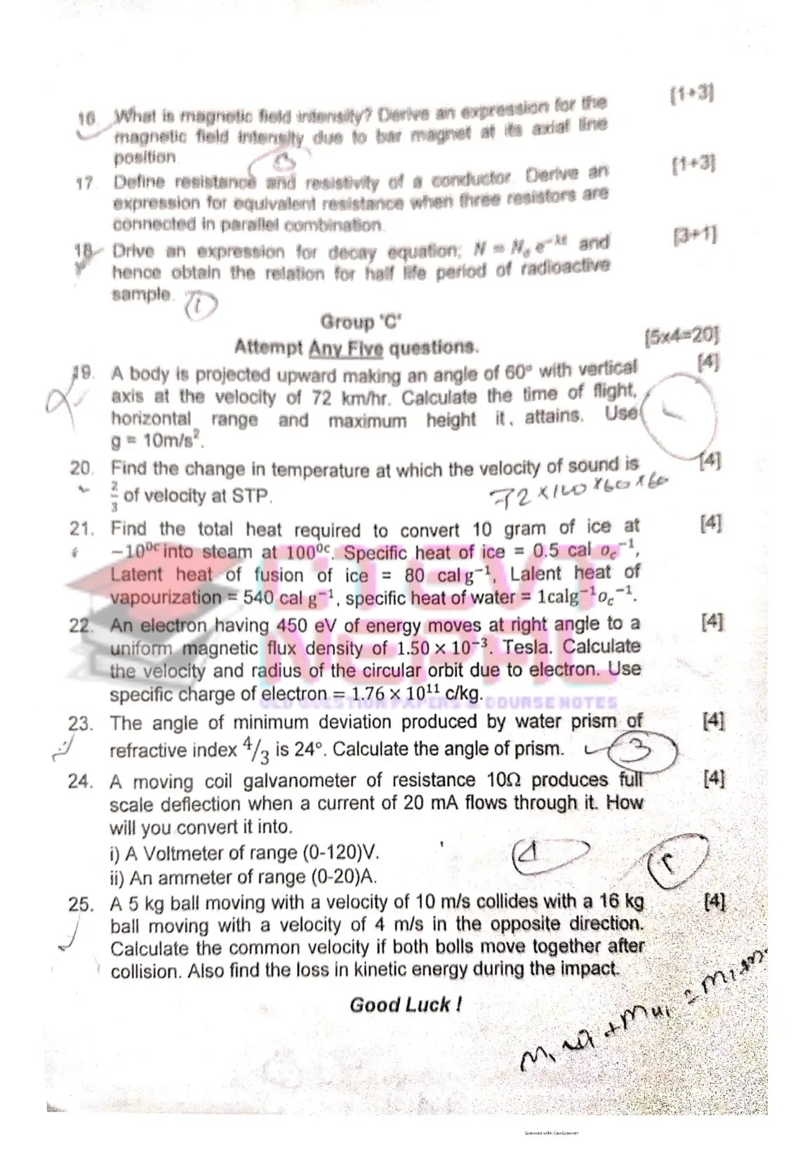 Physics 1st Year Question Papers CTEVT Certificate/Diploma in