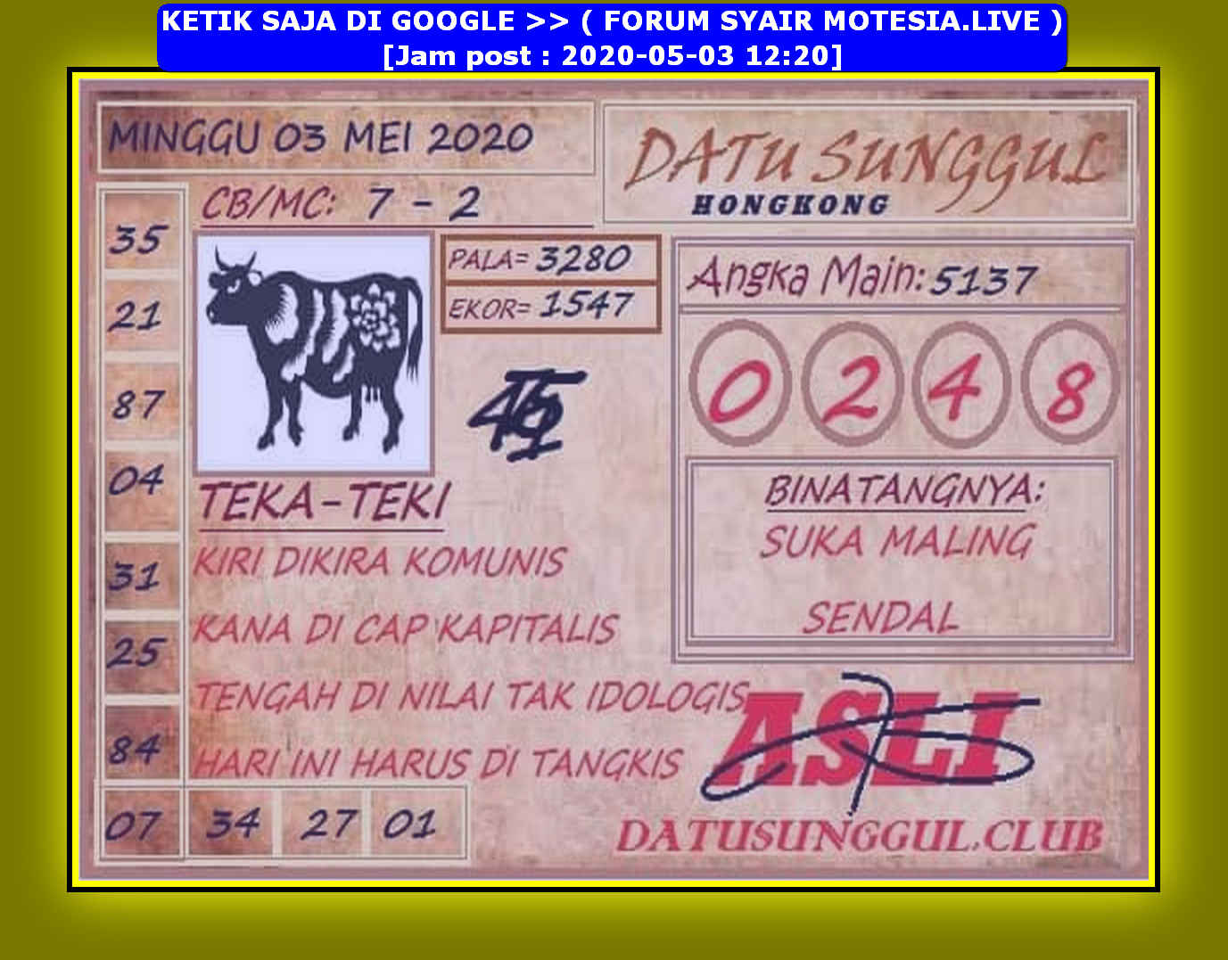 1 New Message Kode Syair Hongkong 3 Mei 2020 Forum Syair Togel Hongkong Singapura Sydney