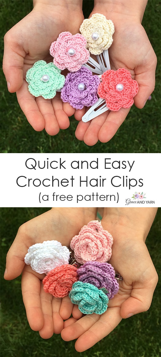 Quick and Easy Crochet Hair Clips - A Free Tutorial - Grace and Yarn