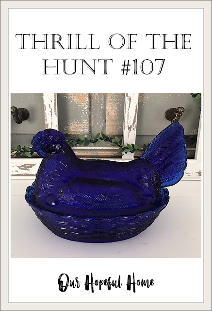 blue galss hen on nest container thrill of the Hunt #107