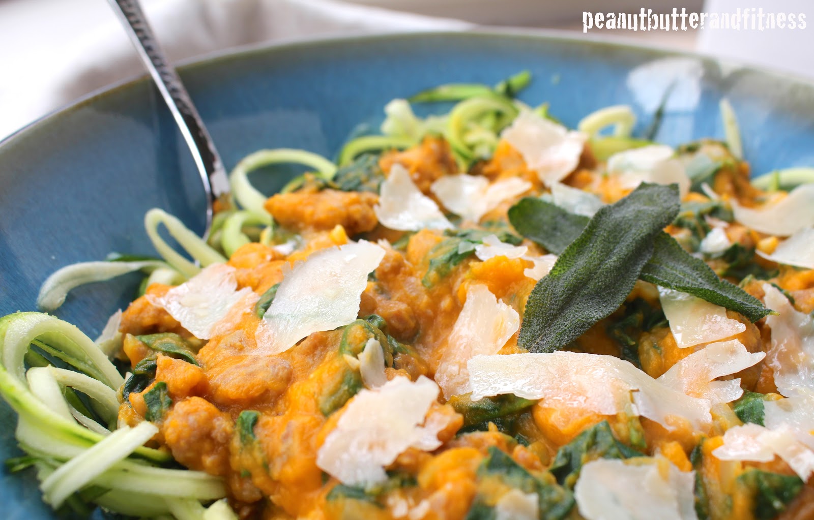 Butternut Squash Zoodles with Spicy Turkey Sausage Peanut Butter and