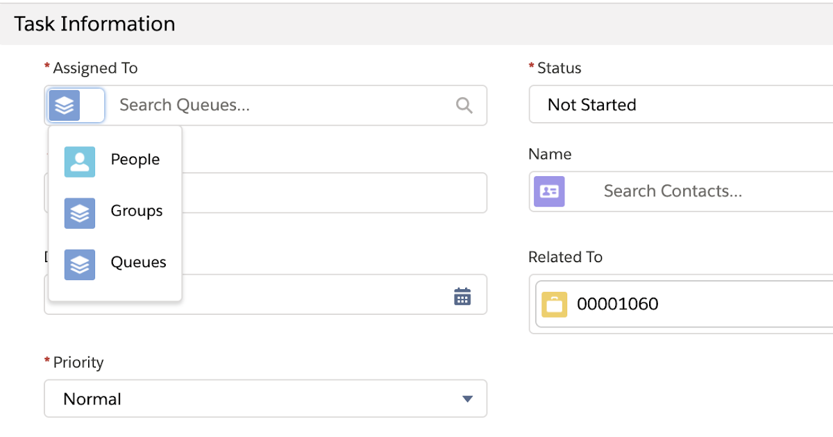 salesforce task assign to queue