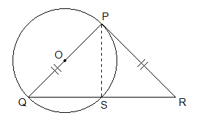 In DPQR, PQ = PR. O is centre and PQ is a diameter of circle In DPQR, PQ = PR. O is centre and PQ is a diameter of circle