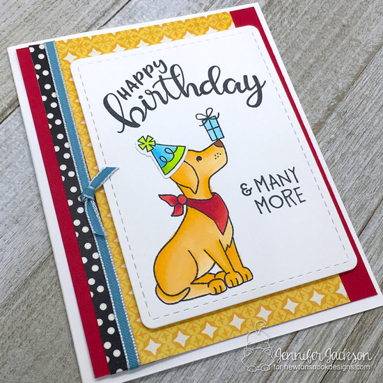 Happy Birthday Dog Card by Jennifer Jackson | Fetching Friendship and Birthday Essentials Stamp Sets and Frames & Flags Die Set by Newton's Nook Designs #handmade #newtonsnook