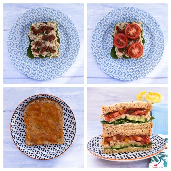 Vegan Italian White Bean & Tomato Sandwich - Step 3 Vegan Italian White Bean & Tomato Sandwich - Step 3 - adding the last toppings