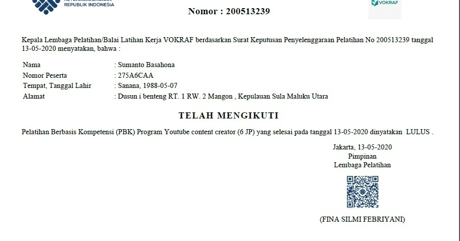 Contoh Sertifikat Kartu Pra Kerja Hasil Dari Pelatihan Online Ato Menulis