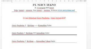 Cara membuat garis pembatas KOP Surat