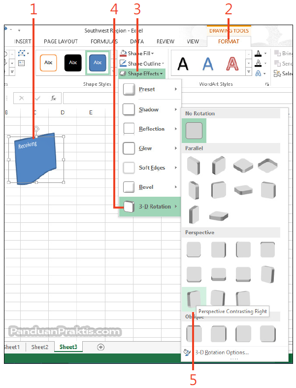 Cara Menambahkan Efek Shadow Dan 3D Rotation Pada Shape Di Excel 2013