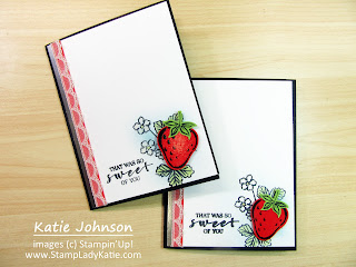 Luscious looking strawberry using Stampin'UP!'s Sweet Strawberry stamp set and Strawberry builder punch. Clear emboss the strawberry for a wet look.