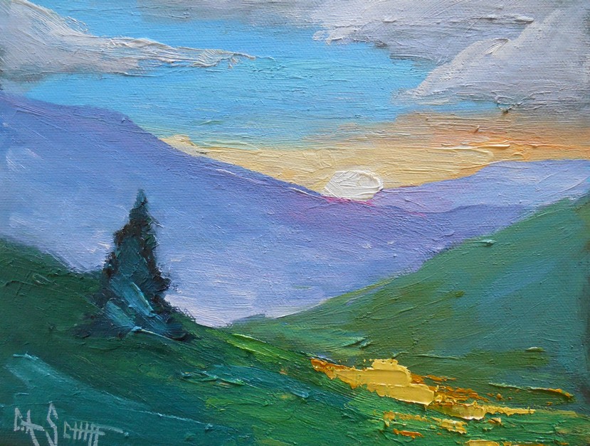 CAROL SCHIFF DAILY PAINTING STUDIO Blue Ridge Mountain Painting, Small