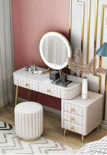 Retro Glam Vanity Table with Drawer Chest and LED Lit Mirror