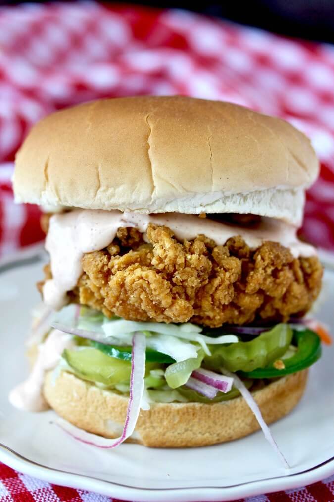 Fried Chicken Sandwich with a Spicy Bread and Butter Pickle Coleslaw