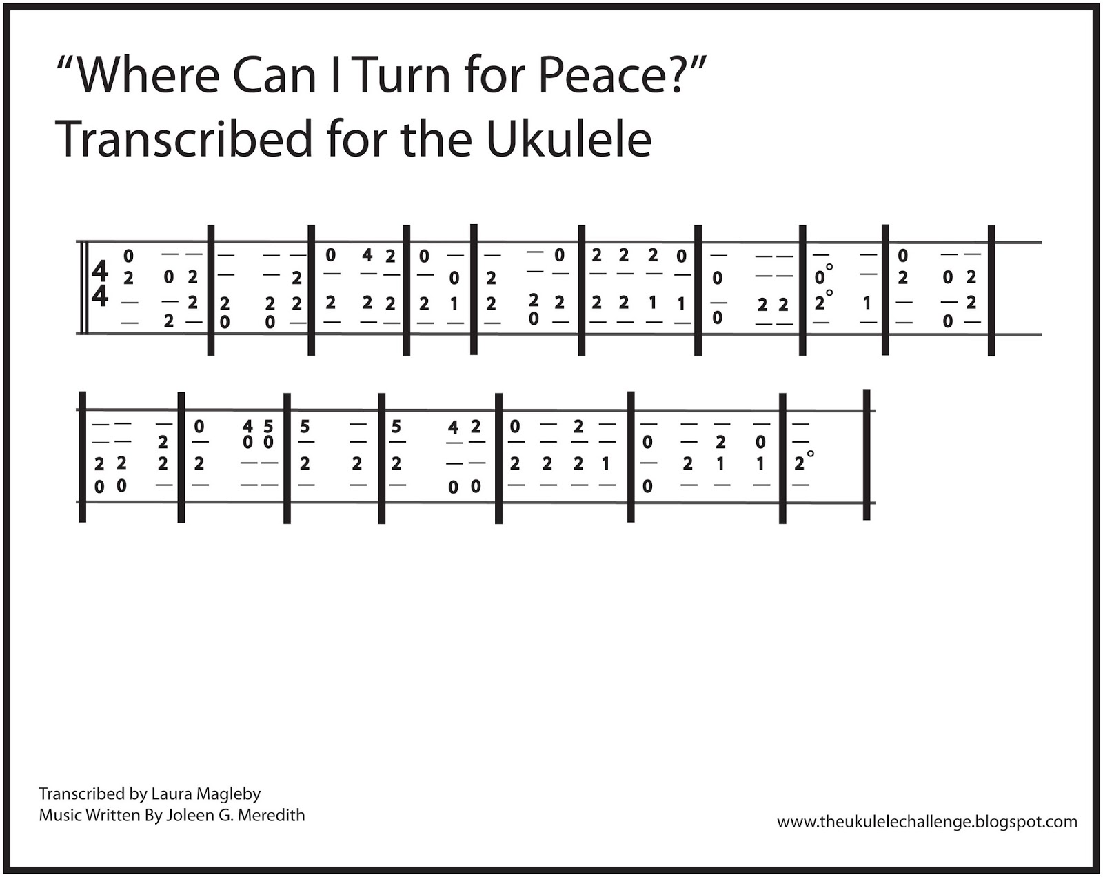 The Ukulele Challenge "Where Can I Turn for Peace?" Transcribed Tabs
